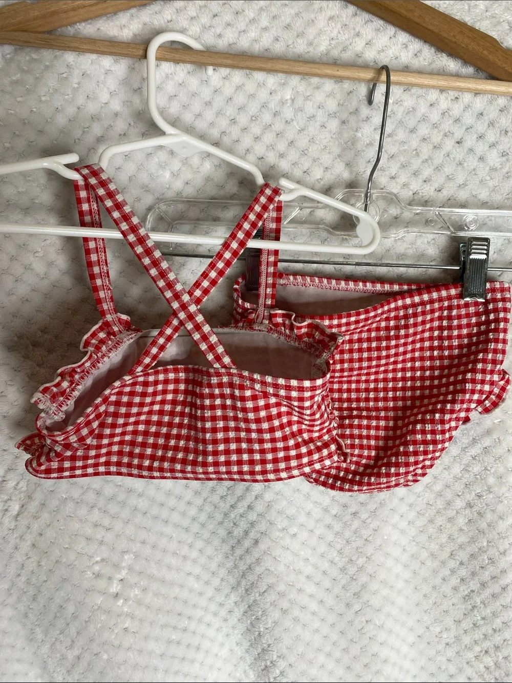 Cat & Jack Red Gingham Smocked Two-Piece Bikini swimsuit
